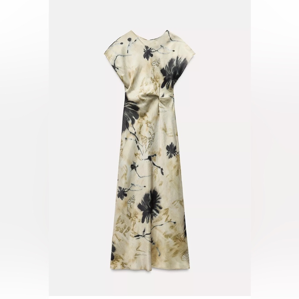 Zara Cream Maxi Dress with Black Floral Print